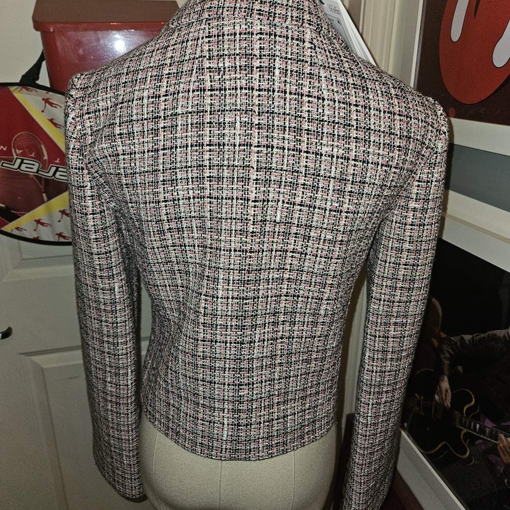 Theory Multicolor Tweed Blazer In A Black And Pink Color - Picture 3 of 6
